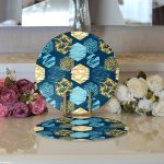 Realhomes Renkli Zemin Üzerinde Geometrik Desenli Yaprak Motifli 2'li Yuvarlak Servis Altlığı - Supla Realhomes