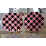 Realhomes Renkli Pastel Zemin Üzerinde Siyah Ekose Desenli Modern 2'li Yuvarlak Servis Altlığı - Supla Realhomes