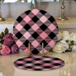 - Supla2li-7925-Gorsel1 - Realhomes Realhomes Renkli Pastel Zemin Üzerinde Siyah Ekose Desenli Modern 2'li Yuvarlak Servis Altlığı - Supla Realhomes