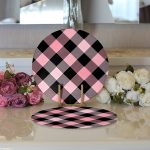 - Supla2li-7925-Gorsel3 - Realhomes Realhomes Renkli Pastel Zemin Üzerinde Siyah Ekose Desenli Modern 2'li Yuvarlak Servis Altlığı - Supla Realhomes