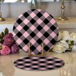 Realhomes Renkli Pastel Zemin Üzerinde Siyah Ekose Desenli Modern 2'li Yuvarlak Servis Altlığı - Supla Realhomes