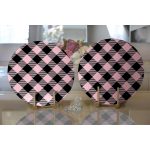 Realhomes Renkli Pastel Zemin Üzerinde Siyah Ekose Desenli Modern 2'li Yuvarlak Servis Altlığı - Supla Realhomes