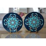 - Supla2li-7934-Gorsel2 - Realhomes Realhomes Renkli Zemin Üzerinde Çini Desenli Dijital Baskılı Modern 2'li Yuvarlak Servis Altlığı - Supla Realhomes