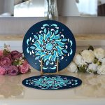 - Supla2li-7934-Gorsel3 - Realhomes Realhomes Renkli Zemin Üzerinde Çini Desenli Dijital Baskılı Modern 2'li Yuvarlak Servis Altlığı - Supla Realhomes