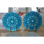 - Supla2li-7935-Gorsel2 - Realhomes  Realhomes Renkli Zemin Üzerinde Çini Desenli Dijital Baskılı Modern 2'li Yuvarlak Servis Altlığı - Supla Realhomes