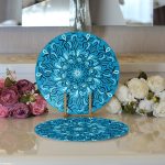 - Supla2li-7935-Gorsel3 - Realhomes  Realhomes Renkli Zemin Üzerinde Çini Desenli Dijital Baskılı Modern 2'li Yuvarlak Servis Altlığı - Supla Realhomes