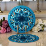 - Supla2li-7936-Gorsel1 - Realhomes Realhomes Renkli Zemin Üzerinde Çini Desenli Dijital Baskılı Modern 2'li Yuvarlak Servis Altlığı - Supla Realhomes