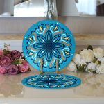 - Supla2li-7936-Gorsel3 - Realhomes Realhomes Renkli Zemin Üzerinde Çini Desenli Dijital Baskılı Modern 2'li Yuvarlak Servis Altlığı - Supla Realhomes