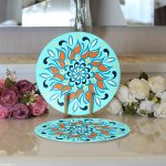 - Supla2li-7937-Gorsel3 - Realhomes Realhomes Renkli Zemin Üzerinde Çini Desenli Dijital Baskılı Modern 2'li Yuvarlak Servis Altlığı - Supla Realhomes