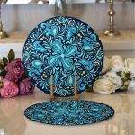 - Supla2li-7939-Gorsel1 - Realhomes Realhomes Renkli Zemin Üzerinde Çini Desenli Dijital Baskılı Modern 2'li Yuvarlak Servis Altlığı - Supla Realhomes