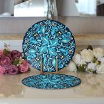 - Supla2li-7939-Gorsel3 - Realhomes Realhomes Renkli Zemin Üzerinde Çini Desenli Dijital Baskılı Modern 2'li Yuvarlak Servis Altlığı - Supla Realhomes