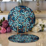 - Supla2li-7940-Gorsel1 - Realhomes  Realhomes Renkli Zemin Üzerinde Çini Desenli Dijital Baskılı Modern 2'li Yuvarlak Servis Altlığı - Supla Realhomes