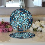 - Supla2li-7940-Gorsel3 - Realhomes  Realhomes Renkli Zemin Üzerinde Çini Desenli Dijital Baskılı Modern 2'li Yuvarlak Servis Altlığı - Supla Realhomes