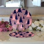 - Supla2li-7949-Gorsel3 - Realhomes Realhomes Renkli Zemin Üzerinde Pastel Renkli Siyah Çamağacı Desenli 2'li Yuvarlak Servis Altlığı - Supla Realhomes