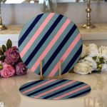 Realhomes Renkli Zemin Üzerinde Pastel Renkli Yatay Çizgili Modern 2'li Yuvarlak Servis Altlığı - Supla Realhomes