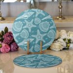 - Supla2li-7959-Gorsel1 - Realhomes Realhomes Pastel Zeminli Deniz Kabuğu Desenli Dijital Baskılı Modern 2'li Yuvarlak Servis Altlığı - Supla Realhomes