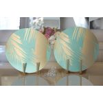 - Supla2li-7976-Gorsel2 - Realhomes  Realhomes Pastel Zemin Üzerinde Gold Detaylı Yaprak Desenli Modern 2'li Yuvarlak Servis Altlığı - Supla Realhomes