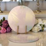 - Supla2li-7978-Gorsel1 - Realhomes  Realhomes Pastel Zemin Üzerinde Gold Detaylı Yaprak Desenli Modern 2'li Yuvarlak Servis Altlığı - Supla Realhomes