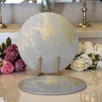 Realhomes Pastel Zemin Geometrik Desenli Gold Detaylı Dijital Baskılı Modern 2'li Yuvarlak Servis Altlığı - Supla Realhomes