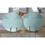 Realhomes Pastel Zemin Üzerinde Yaprak Desenli Dijital Baskılı Modern 2'li Yuvarlak Servis Altlığı - Supla Realhomes