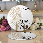 - Supla2li-7994-Gorsel1 - Realhomes Realhomes Beyaz Zemin Üzerinde Gold Detaylı Yaprak Desenli Modern 2'li Yuvarlak Servis Altlığı - Supla Realhomes