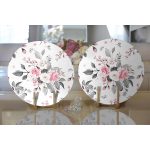 - Supla2li-8004-Gorsel2 - Realhomes  Pembe Beyaz Gül Gri Yapraklar Desenli Dijital Baskılı Modern 2'li Yuvarlak Servis Altlığı - Supla Realhomes
