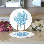 - Supla2li-8024-Gorsel3 - Realhomes  Realhomes Beyaz Zemin Üzerinde Pastel Renkli Yaprak Desenli Modern 2'li Yuvarlak Servis Altlığı - Supla Realhomes