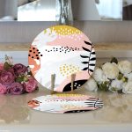 - Supla2li-8029-Gorsel3 - Realhomes Realhomes Beyaz Zemin Üzerinde Pastel Renkli Yaprak Desenli Modern 2'li Yuvarlak Servis Altlığı - Supla Realhomes