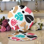 - Supla2li-8062-Gorsel1 - Realhomes  Realhomes Beyaz Zeminli Renkli Yaprak Desenli Dijital Baskılı Modern 2'li Yuvarlak Servis Altlığı - Supla Realhomes