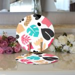 - Supla2li-8062-Gorsel3 - Realhomes  Realhomes Beyaz Zeminli Renkli Yaprak Desenli Dijital Baskılı Modern 2'li Yuvarlak Servis Altlığı - Supla Realhomes