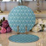 - Supla2li-8082-Gorsel1 - Realhomes  Realhomes Renkli Zeminli Deniz Kabuğu Desenli Dijital Baskılı Modern 2'li Yuvarlak Servis Altlığı - Supla Realhomes