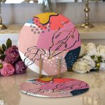 - Supla2li-8088-Gorsel1 - Realhomes Realhomes Rengarenk Zemin Üzerinde Pastel Desenli Çiçek Motifli Modern 2'li Yuvarlak Servis Altlığı - Supla Realhomes