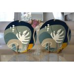 Realhomes Renkli Zemin Üzerinde Yaprak Desenli Dijital Baskılı Modern 2'li Yuvarlak Servis Altlığı - Supla Realhomes