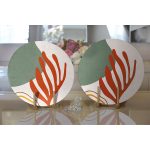 Realhomes Pastel Zemin Üzerinde Yaprak Desenli Dijital Baskılı Modern 2'li Yuvarlak Servis Altlığı - Supla Realhomes