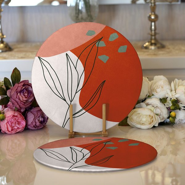 - Supla2li-8116-Gorsel1 - Realhomes  Realhomes Lila Renk Demet Zambak Motifli Modern 2'li Yuvarlak Servis Altlığı - Supla Realhomes