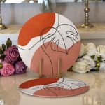 - Supla2li-8118-Gorsel1 - Realhomes  Realhomes Pastel Zemin Üzerinde Yaprak Desenli Dijital Baskılı Modern 2'li Yuvarlak Servis Altlığı - Supla Realhomes