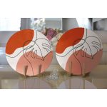 - Supla2li-8118-Gorsel2 - Realhomes  Realhomes Pastel Zemin Üzerinde Yaprak Desenli Dijital Baskılı Modern 2'li Yuvarlak Servis Altlığı - Supla Realhomes