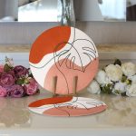 - Supla2li-8118-Gorsel3 - Realhomes  Realhomes Pastel Zemin Üzerinde Yaprak Desenli Dijital Baskılı Modern 2'li Yuvarlak Servis Altlığı - Supla Realhomes