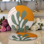 - Supla2li-8120-Gorsel1 - Realhomes  Realhomes Pastel Zemin Üzerinde Yaprak Desenli Dijital Baskılı Modern 2'li Yuvarlak Servis Altlığı - Supla Realhomes