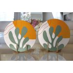 - Supla2li-8120-Gorsel2 - Realhomes  Realhomes Pastel Zemin Üzerinde Yaprak Desenli Dijital Baskılı Modern 2'li Yuvarlak Servis Altlığı - Supla Realhomes