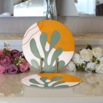 - Supla2li-8120-Gorsel3 - Realhomes  Realhomes Pastel Zemin Üzerinde Yaprak Desenli Dijital Baskılı Modern 2'li Yuvarlak Servis Altlığı - Supla Realhomes