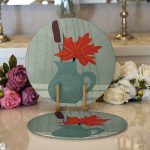 Realhomes Pastel Zemin Üzerinde Vazo Desenli Dijital Baskılı Modern 2'li Yuvarlak Servis Altlığı - Supla Realhomes