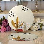 - Supla2li-8126-Gorsel1 - Realhomes Realhomes Pastel Zemin Üzerinde Yaprak Desenli Dijital Baskılı Modern 2'li Yuvarlak Servis Altlığı - Supla Realhomes