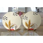 - Supla2li-8126-Gorsel2 - Realhomes Realhomes Pastel Zemin Üzerinde Yaprak Desenli Dijital Baskılı Modern 2'li Yuvarlak Servis Altlığı - Supla Realhomes