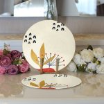 - Supla2li-8126-Gorsel3 - Realhomes Realhomes Pastel Zemin Üzerinde Yaprak Desenli Dijital Baskılı Modern 2'li Yuvarlak Servis Altlığı - Supla Realhomes