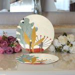 - Supla2li-8128-Gorsel3 - Realhomes Realhomes Pastel Zemin Üzerinde Yaprak Desenli Dijital Baskılı Modern 2'li Yuvarlak Servis Altlığı - Supla Realhomes