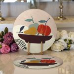 - Supla2li-8137-Gorsel1 - Realhomes Realhomes Pastel Zeminli Renkli Meyva Desenli Dijital Baskılı Modern 2'li Yuvarlak Servis Altlığı - Supla Realhomes