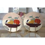 - Supla2li-8137-Gorsel2 - Realhomes Realhomes Pastel Zeminli Renkli Meyva Desenli Dijital Baskılı Modern 2'li Yuvarlak Servis Altlığı - Supla Realhomes