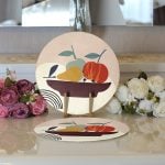 - Supla2li-8137-Gorsel3 - Realhomes Realhomes Pastel Zeminli Renkli Meyva Desenli Dijital Baskılı Modern 2'li Yuvarlak Servis Altlığı - Supla Realhomes