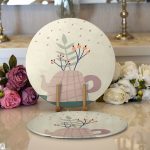 - Supla2li-8138-Gorsel1 - Realhomes  Realhomes Pastel Zemin Üzerinde Yaprak Desenli Dijital Baskılı Modern 2'li Yuvarlak Servis Altlığı - Supla Realhomes